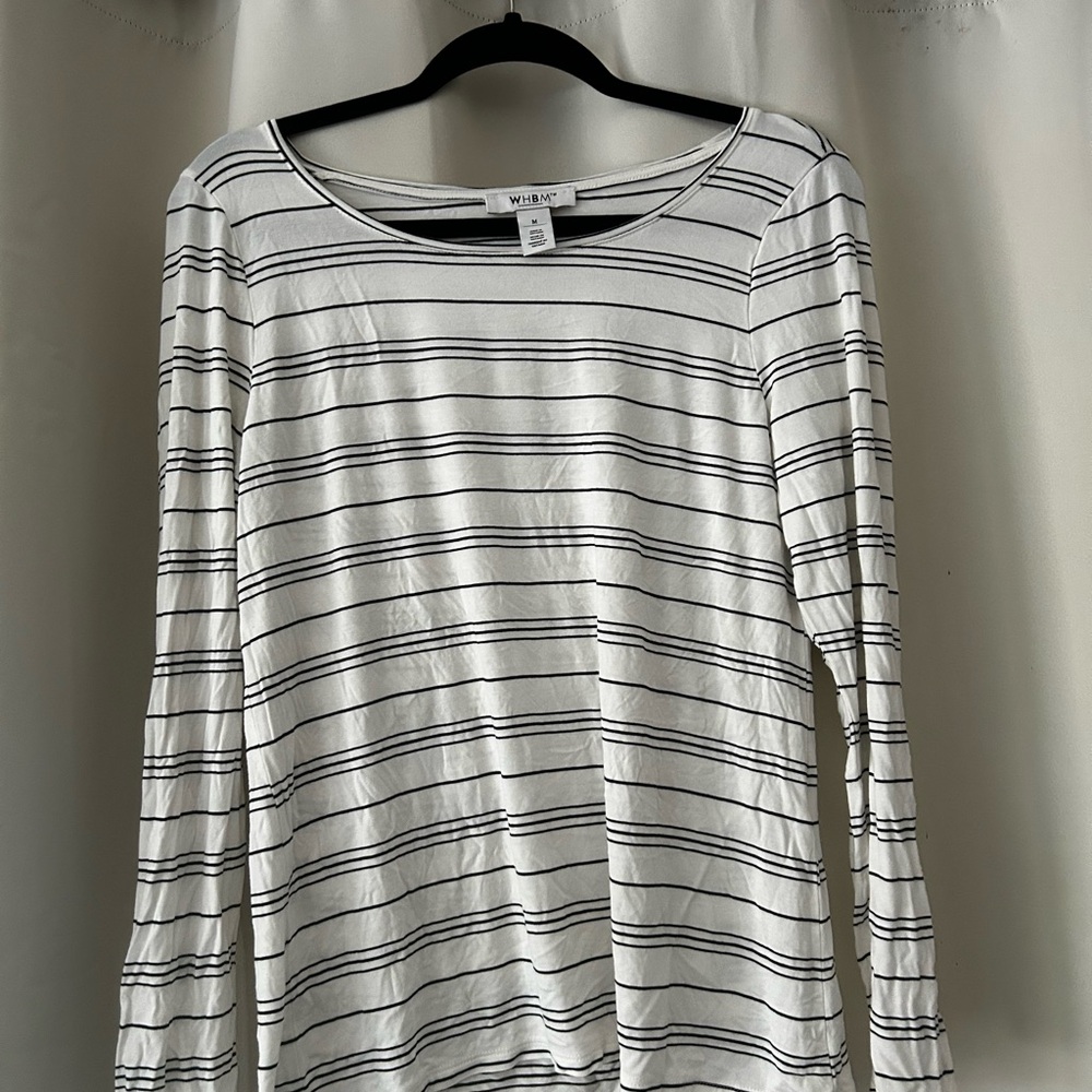 White House Black Market Monochrome Striped Blouse: Medium